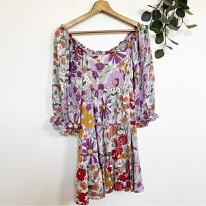 JODIFL- Lilac/Purple Floral Tiered Babydoll Dress Small